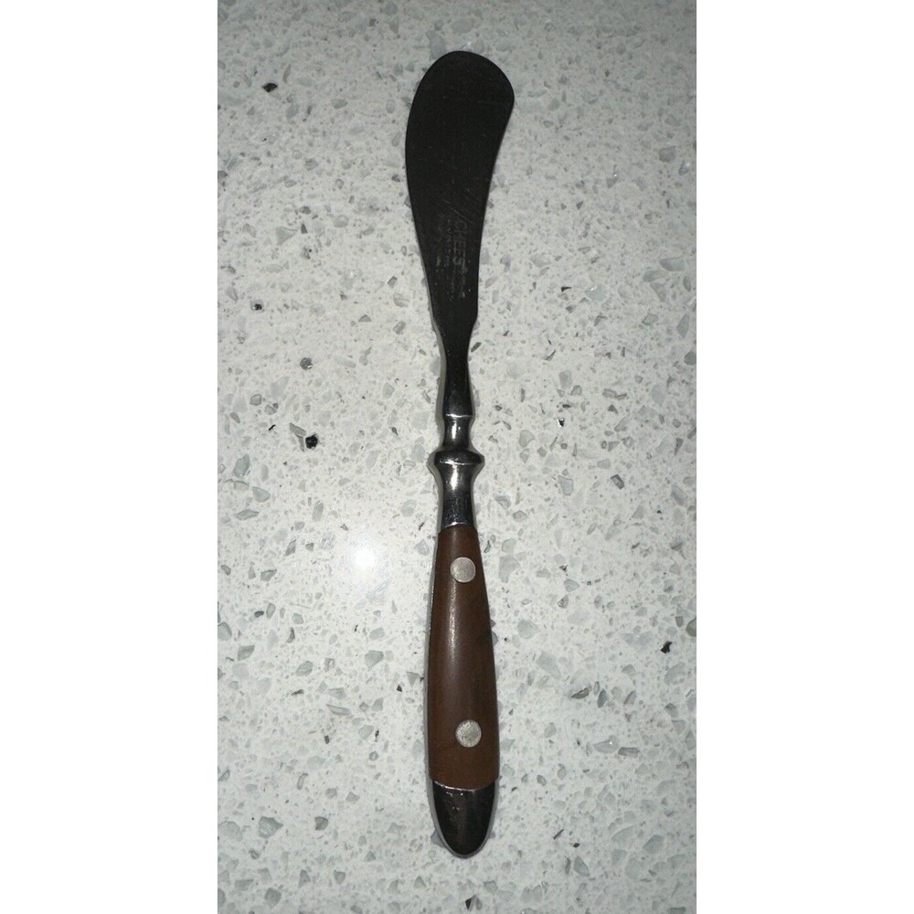 Chefs Bistro Butter Spreader Knife 18/8 Brown Woodgrain Stainless Glossy Clean!